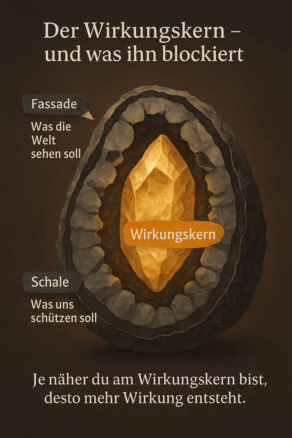 Grafik Wirkungskern mit Fassade und Schale – Symbol für innere Blockaden und emotionale Wirkung