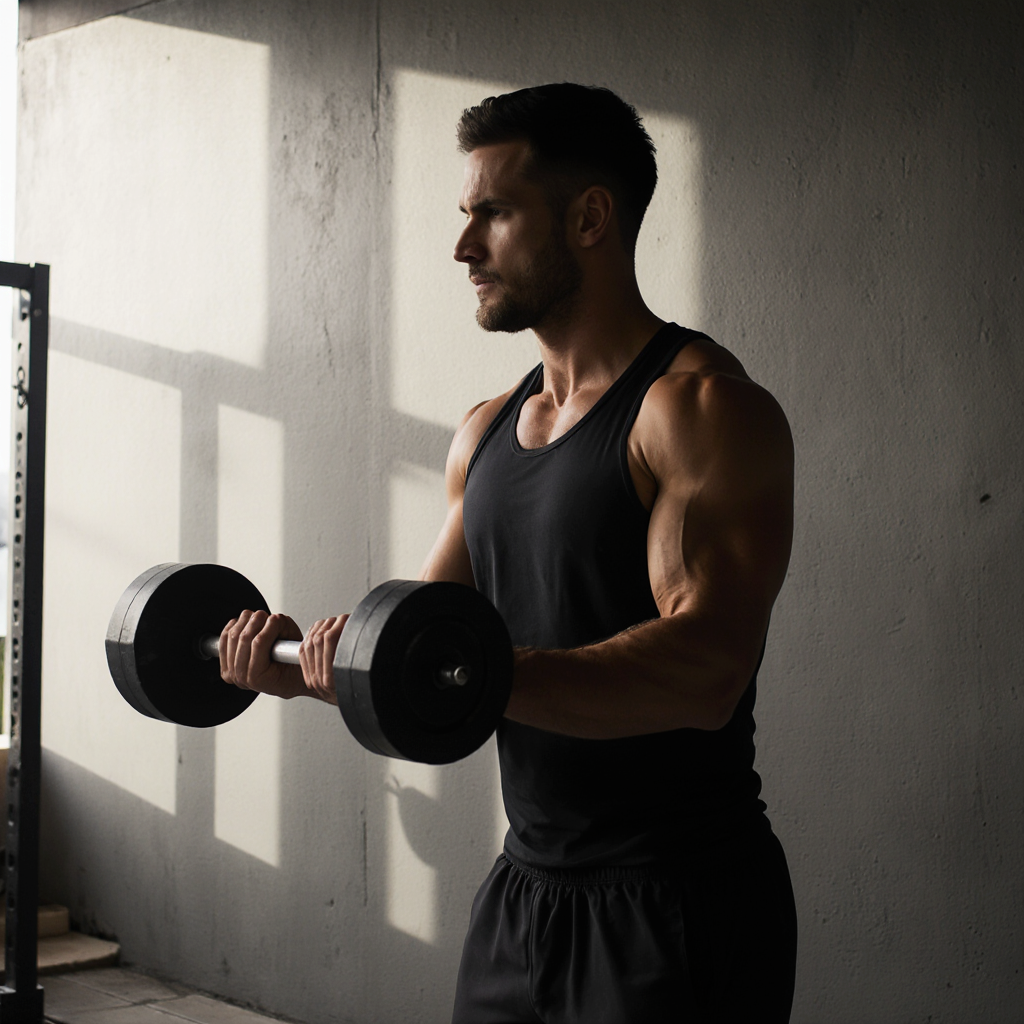 Fitness-Trainer beim Hanteltraining – Wirkungskern Disziplin als innerer Antrieb